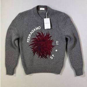 Ferragamo V-neck wool/cashmere sweater floral Grey Medium $2300